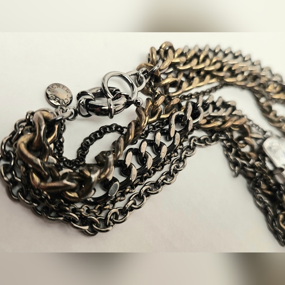 [J. CREW] Heavy Mixed Metals Muli Strand Statement Necklace Large Glass Stones - Picture 10 of 15